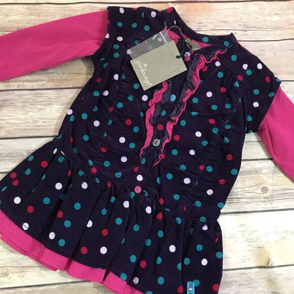 Jean Bourget Tiny Fall Fille Indigo Polka Dot NEW NWT Dress Pink 12 mo - Picture 4 of 6
